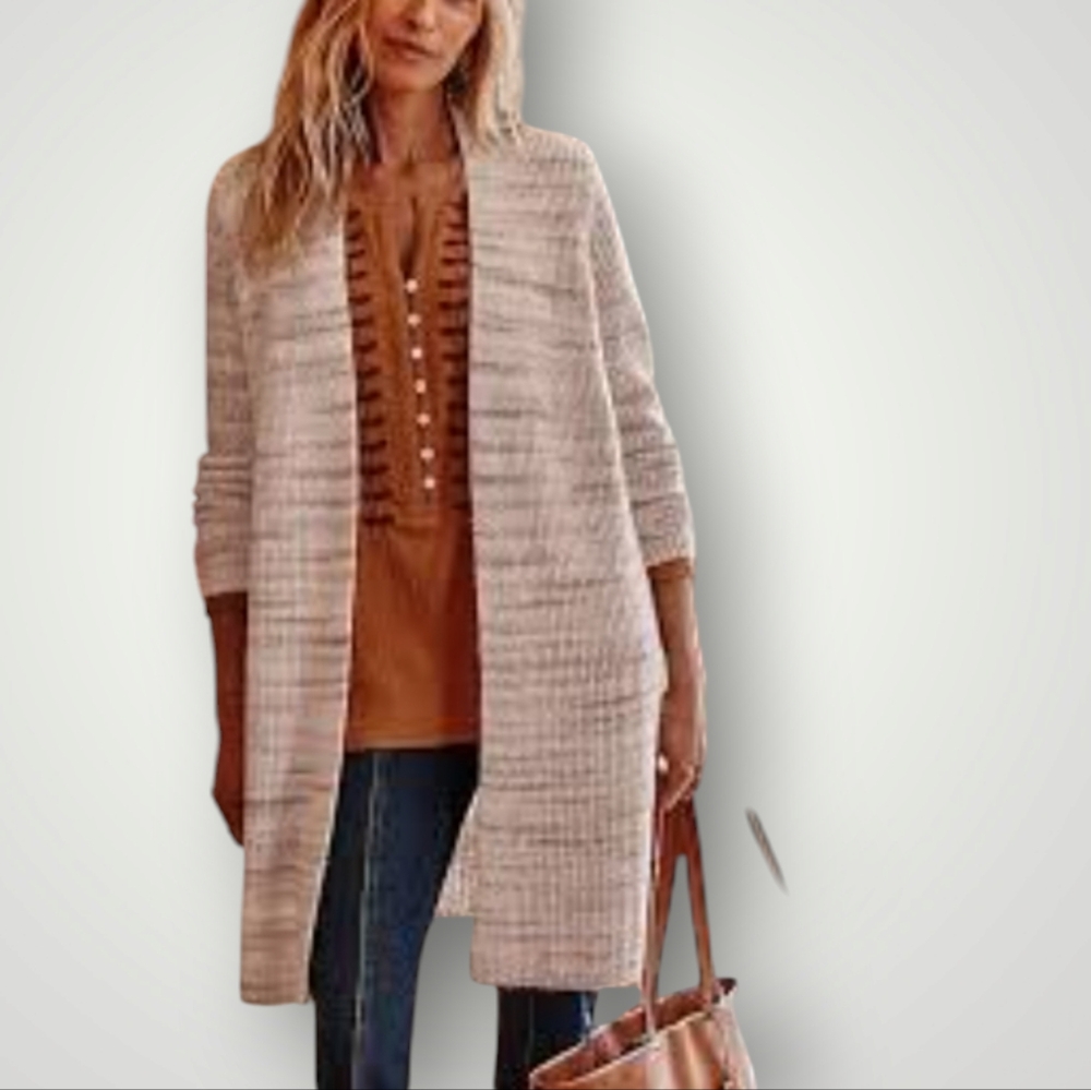 J. Jill Top‎ Womens L Wool Blend Texture Open Front Cardigan Draped Shawl Collar